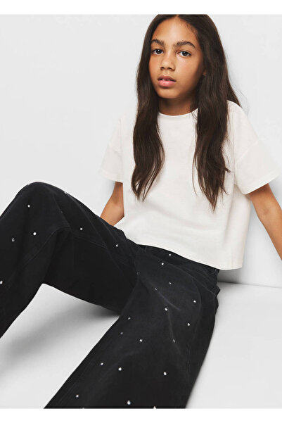 MANGO Kids Strass taşlı wide leg jean pantolon