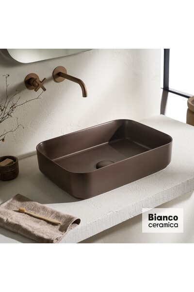 BIANCO CERAMICA Punto Επιτραπέζιος Πορσελάνινος Νιπτήρας 50x36εκ Taupe Matt