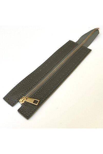 knitme Dikilebilir Çanta Fermuarı Çanta Örgü Malzemesi 6 x 22 Cm Haki - Altın