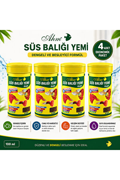 Ahm Marin Guppy Granul Food Lepistes Yemi 100 Ml (4 Adet)