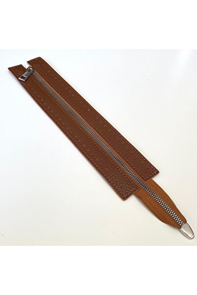 knitme Dikilebilir Çanta Fermuarı Çanta Örgü Malzemesi 6 x 30 Cm Taba - Gümüş