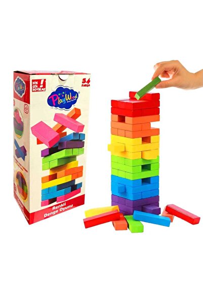 Play Wood لعبة التوازن الخشبية الملونة 54 قطعة
