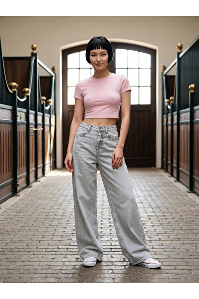 comfort jeans Pantaloni Palazzo din denim cu talie super înaltă pentru femei,...