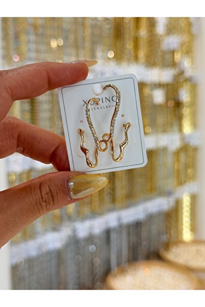 SU PERİSİ TAKI BİJUTERİ Xuping Non-Fade Gold Zircon Stone J Earrings