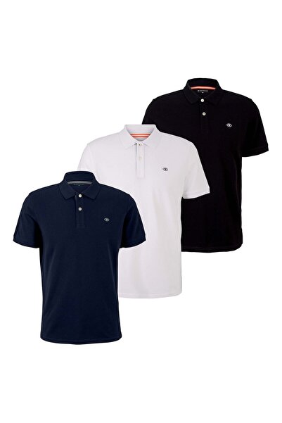Tom Tailor Herren Poloshirt 3er-Pack, Knopfleiste - Basic Polo mit Kontrast, ...