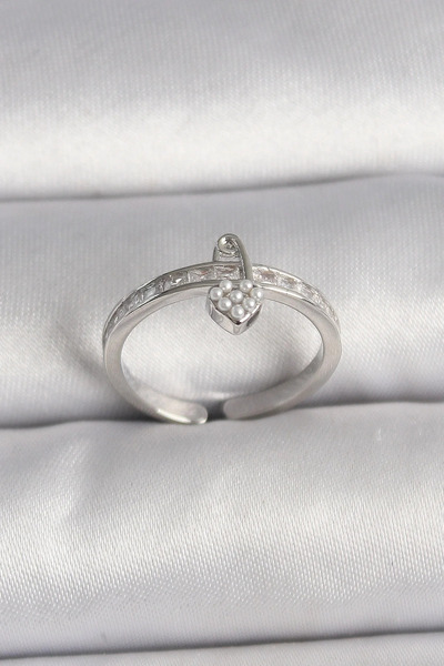 Marsilyan Brass Silver Color Zircon Stone Pearl Detailed Lock Heart Model Adj...