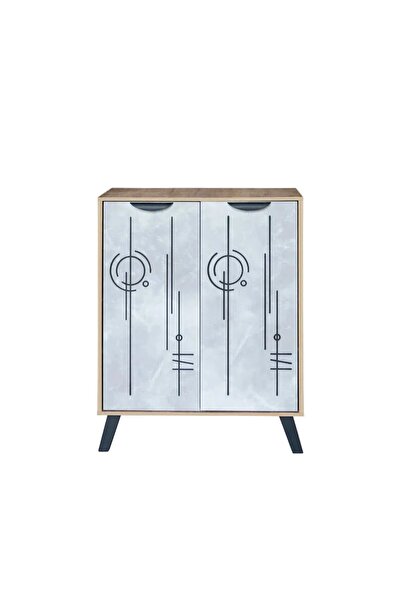 Malizia Shoe Cabinet 4 Shelves 2 Doors Malaysia Wood 75X33X94Cm Gray and Wood...