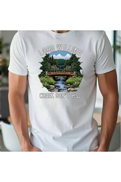 LİNA06 تي شيرت بطباعة "LORD WILLING THE CREEK DON'T RISE" بتصميم جرافيكي، تي ...