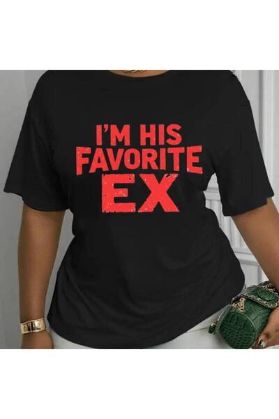 17 seramik بلوزة نسائية بياقة مستديرة وطباعة - تي شيرت بنمط "I'M His Favorite...