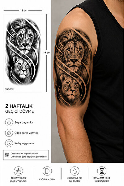 medink tattoo Gerçekci Geçici Dövme Tattoo Aslan ve Dişi Aslan Dövme Etiket K...
