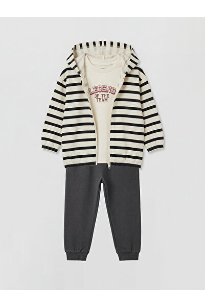 LC Waikiki Lcw Baby Anthracite Striped Baby Boy 3-Piece Set