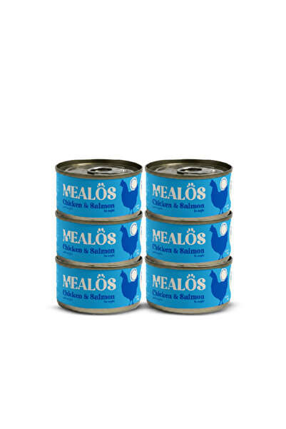 MEALOS ميلوس طعام قطط رطب معلب بالدجاج والسلمون بالجيلي 6 قطغ في 80 جم