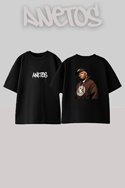 Anetos 50 Cent_29 Μαύρο μπλουζάκι με στάμπα σχεδίου Unisex Oversize