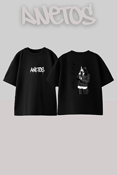 Anetos Μπλουζάκι Billie Eilish Oscar Design με στάμπα Unisex Oversize σε μαύρ...