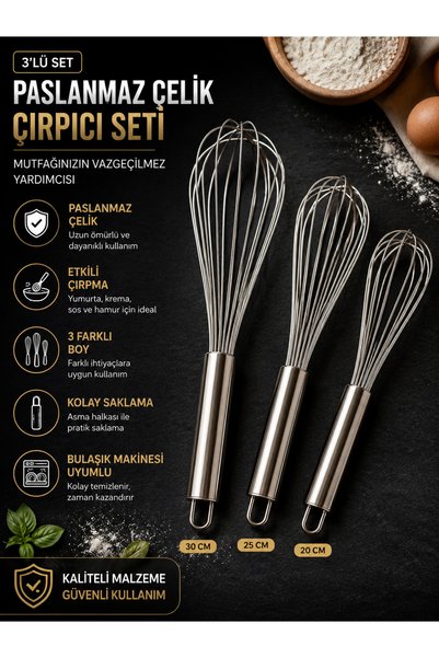 Generic Brand Steel Whisk Set of 3
