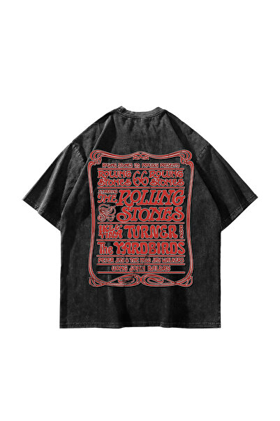 Sekizbiraltı Rolling Stones 1966 Vintage Concert Printed Washable Black Overs...
