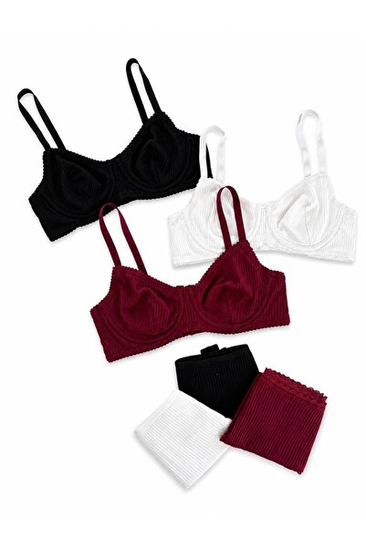 İNKO İÇ GİYİM 3 Colorful Underwire Patterned Cotton Bra Set