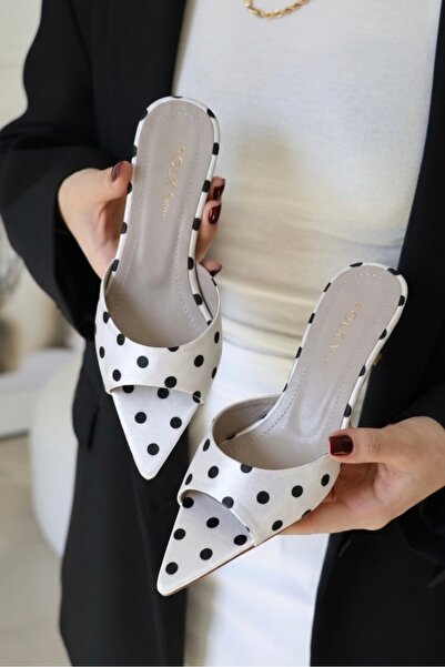 POLKA STORE Sugar Women's Pointed Toe Bow Detailed Short Kitten Heel Slippers...