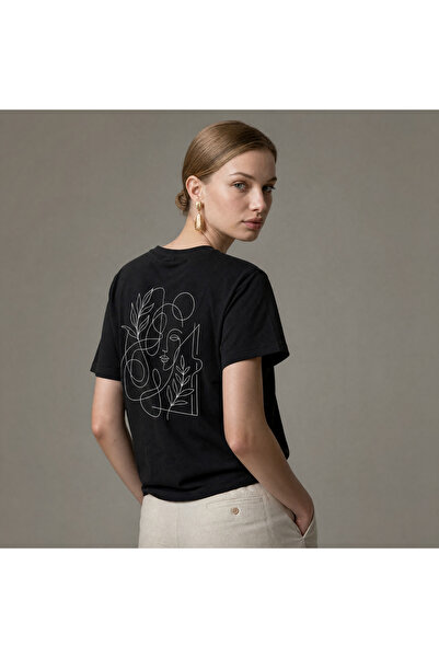 Mabel Kadın Minimalist Kadın Yüzü Figürü %100 Pamuk Regular T-shirt