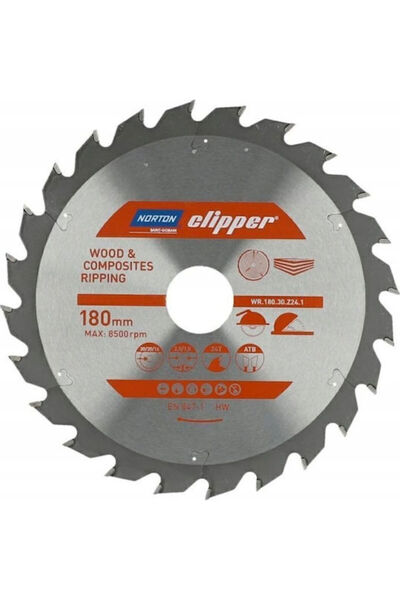 Norton Disc de tăiere circular 180mm X 30mm X 24 dinți Lemn Compozite ATB 2.8...