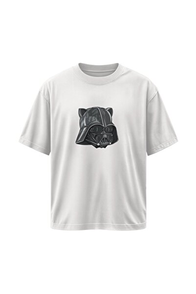 buzagi Darth Vader Cat Oversize Unisex White T-Shirt