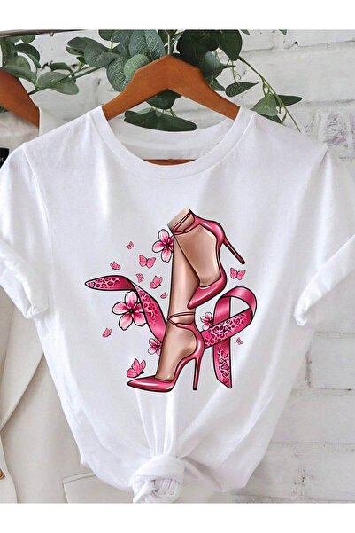 1001 Line Women'S T-Shirt Awareness Ribbon Pattern, Featuring Casual Round Ne...