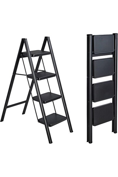Cady One 4-Step Folding Ladder with Wide Anti-Slip Treads, Heavy Duty with St...