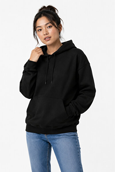 SAAT TEKSTİL Black Oversize Hoodie - Women's Sweatshirt