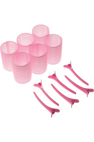 OEM Bigudiuri cu scai, roz, cu cleme, set 6 bucati