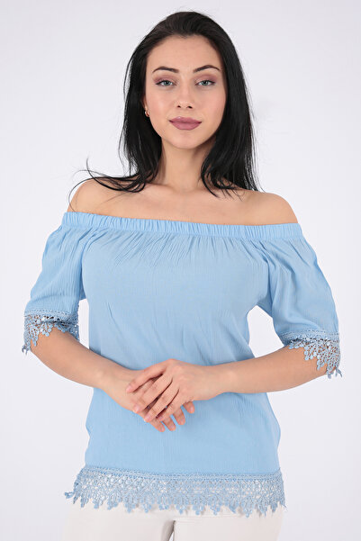FIRST STYLE Elegant Sky Blue Turkish Blouse