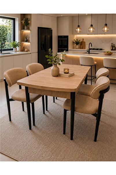 NUNKA HOME Polo Serisi 80x130 Açılabilir Masa Sandalye Takımı ve 4 Adet Polo ...
