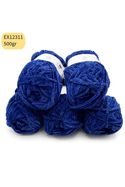 Oxford İplik İhrac Fazlası 5'li Paket 500gr Simli Kadife Saks Mavi EX12311