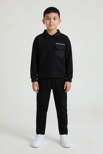 Cansın Mini Black Boy's 2-Piece Suit with Pocket Detail on Trousers 24574