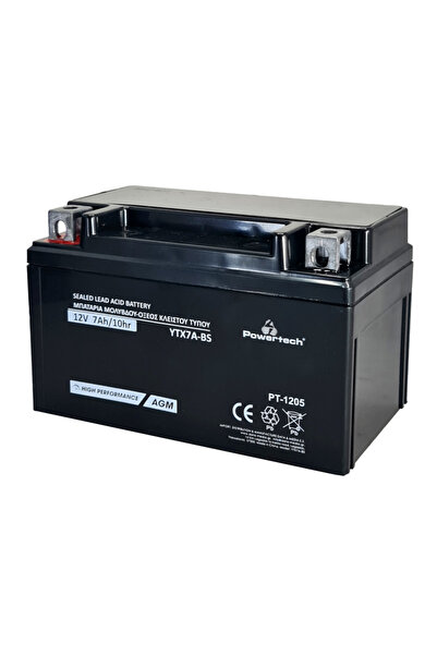 POWERTECH μπαταρία μολύβδου μοτοσυκλέτας PT-1205, 12V 7Ah, AGM, YTX7A-BS