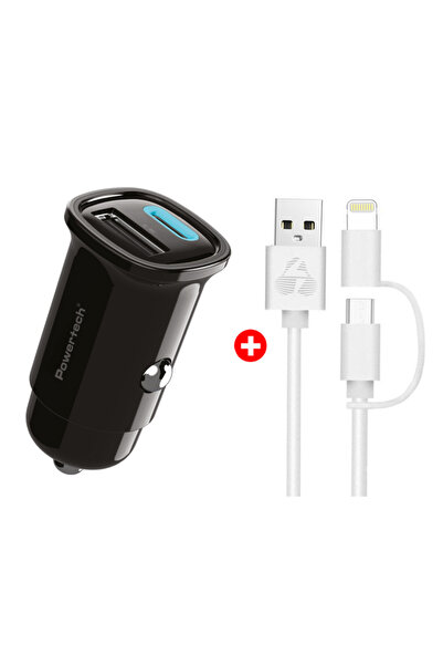 POWERTECH φορτιστής αυτοκινήτου με καλώδιο MFi USB σε micro USB/Lightning BND...