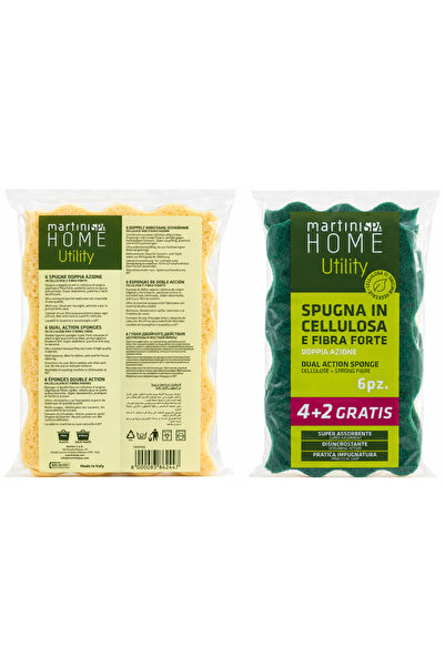 martini Spa Vegetable Cellulose Fiber Household Sponge 6-Pieces, Green