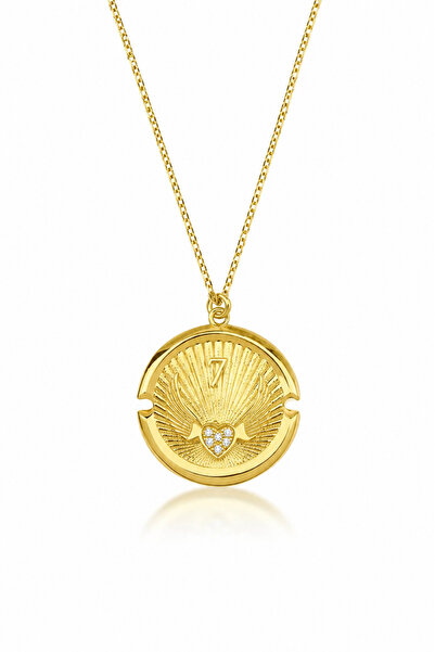 KAIROS JEWELRY 14 Ayar Altın 7 Manifest Kanatlı Madalyon Kolye