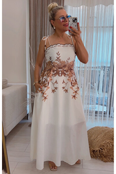 Dila Butik Çiçek Baskılı Astarlı Maksi Elbise