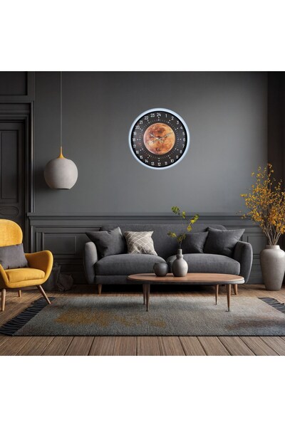 TakÇalıştır White Planet Themed 24-Hour Display Wall Clock