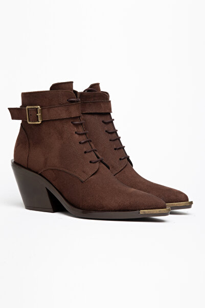 DENORA Coffee Color Matte Suede Lace-Up Zippered Metal Toe Western Cowboy Sho...