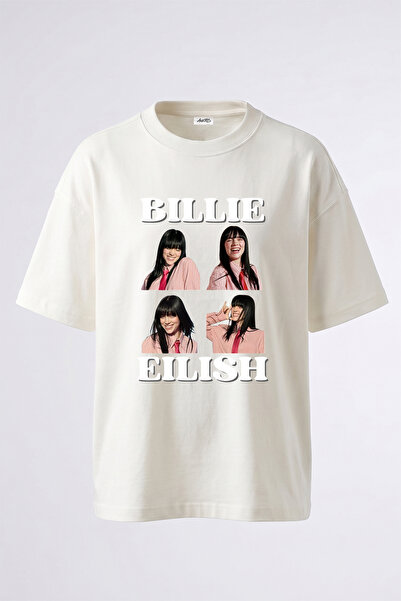 Anetos Billie Eilish_99 dizajn, štampana unisex majica prevelikog kroja, bela