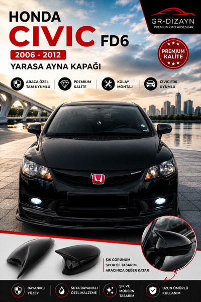 GR-Dizayn HONDA CİVİC FD6 2006-2012 ARACA ÖZEL BOYALI YARASA AYNA KAPAĞI A+ (...