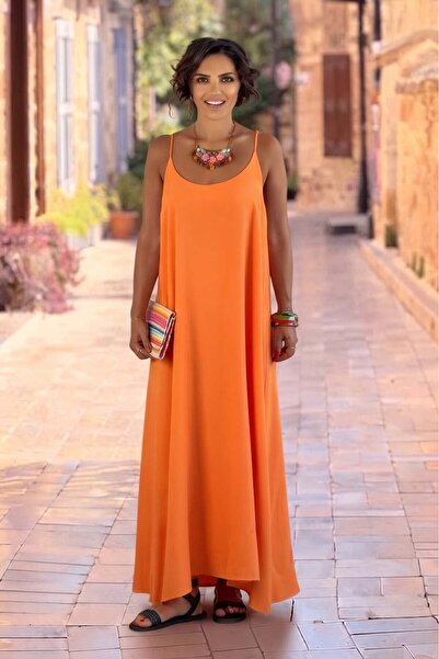 Nevin Kaya Moda Orange Afitap Strap Dress