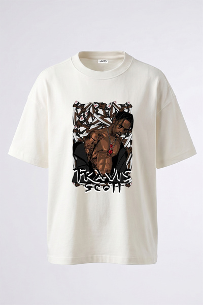 Anetos Travis Scott_67 Dizajn Tiskana Unisex Oversize Bela Majica