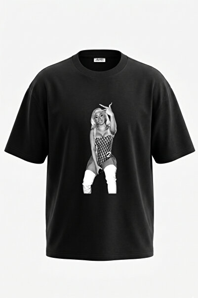 Anetos Cardi B_15 Design Printed Unisex Oversize Black Tshirt