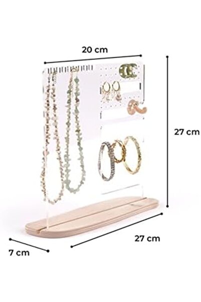 Yıldızan Nry Shop Pikas Transparent Plexiglass Jewelry Stand with Wooden Base...