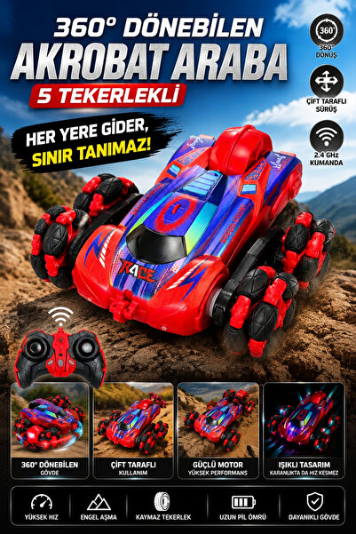 Toyaş 360° Dönebilen Akrobat Uzaktan Kumandalı Araba 5 Tekerlekli Şarjlı Drif...