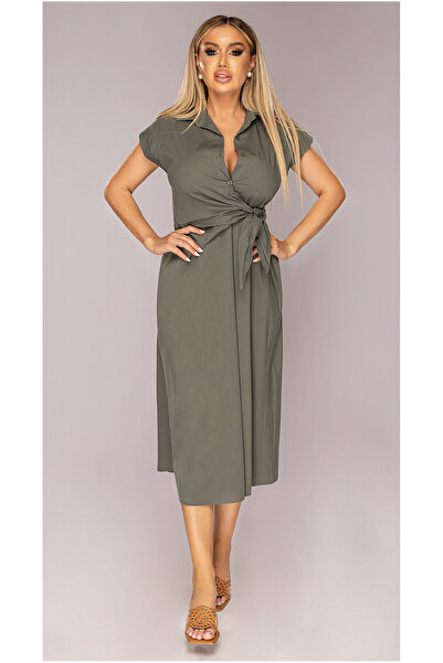 OEM Rochie dama, kaki, cu nasturi, trei sferturi, S/M