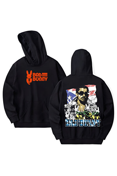 STİL-X Bad Bunny Printed Cotton Long Sleeve Hooded Sweatshirt with 3 Yarns