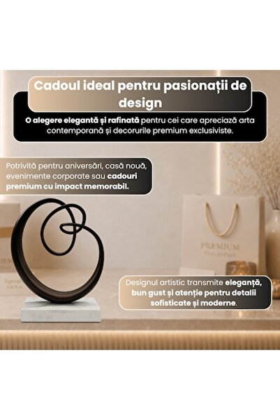 OEM Sculptură decorativă circulară abstractă, Metal, Bază din marmură, Aliaj ...